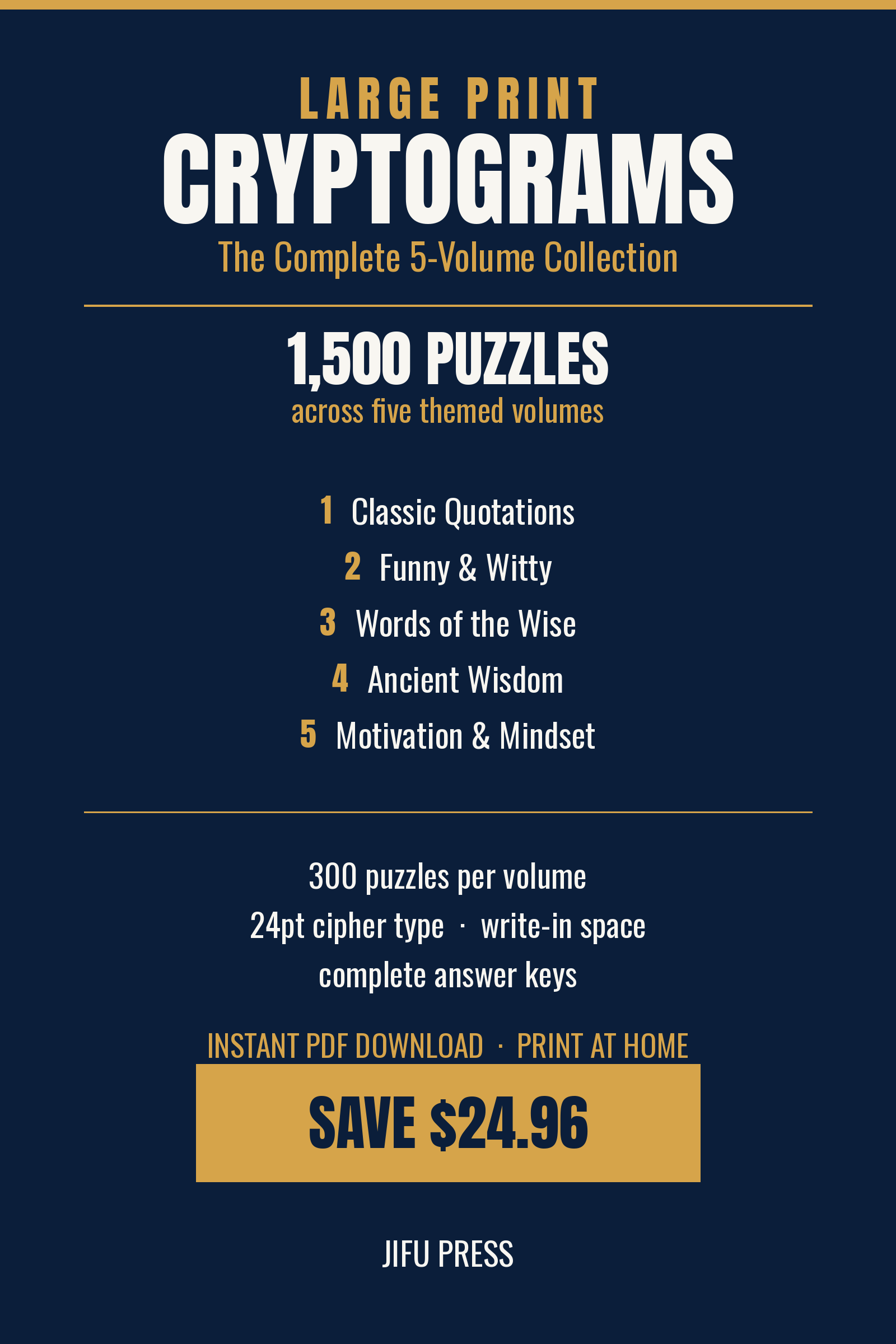 Large Print Cryptograms: Complete 5-Volume Collection