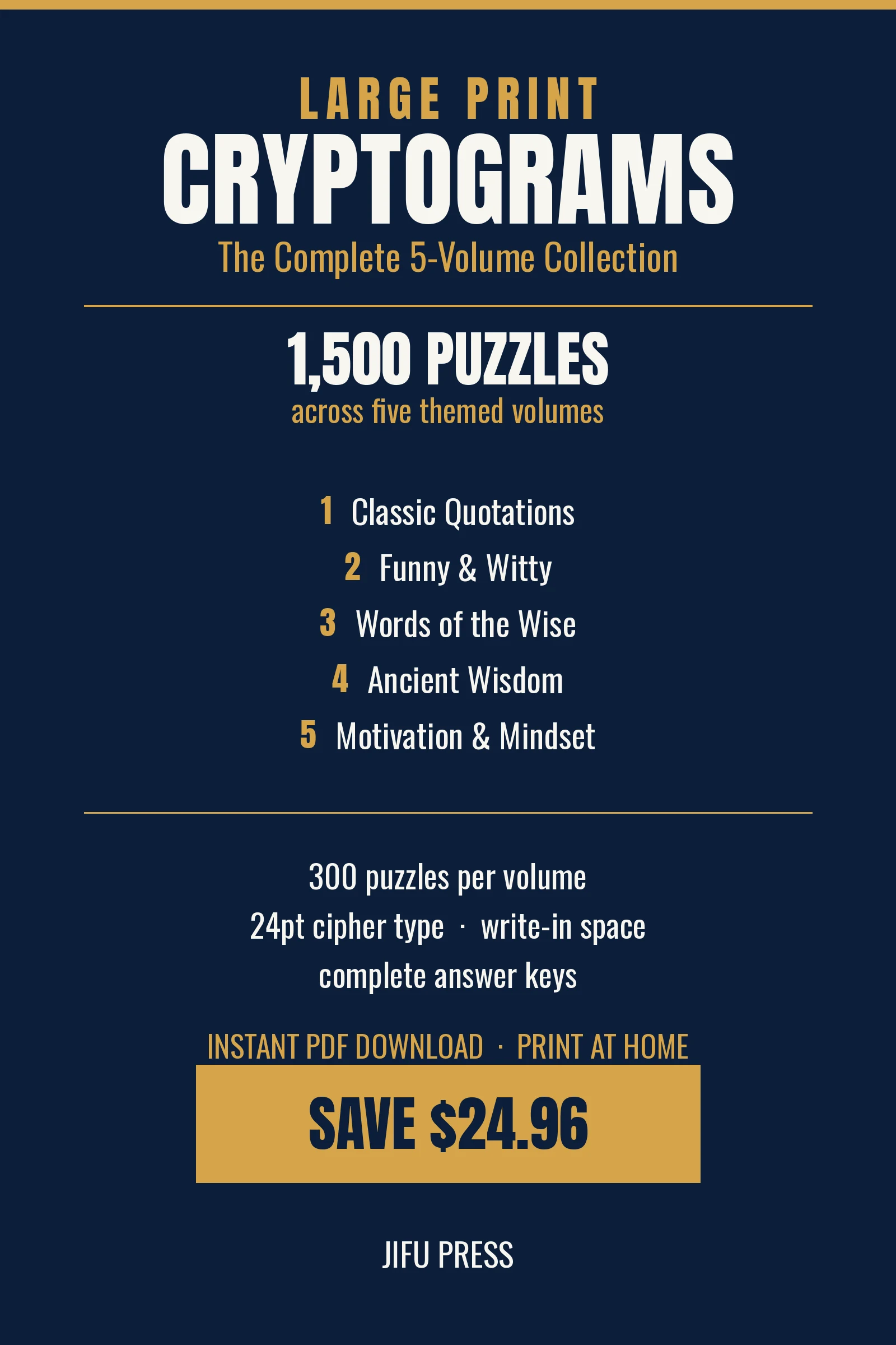 Large Print Cryptograms: Complete 5-Volume Collection